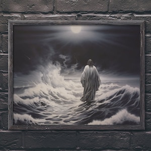 Jesus gehen auf Wasser Kunst christliche Wandkunst Jesus geht auf stürmische See religiöse Wandkunst christliche Kunst Geschenk