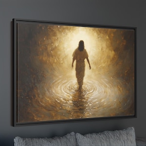 Jesus Walking Into the Light Framed Canvas Christian Wall Art Faith Inspirational Home Decor Religious Print of Christ on Water