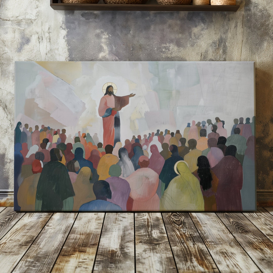 Jesus Teaching the People Abstract Canvas Christian Wall Art Jesus ...