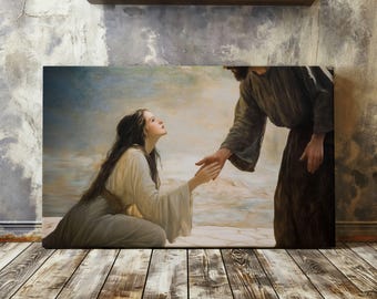 Mary Magdalene Canvas Print Mary Magdalene Given Christ's Mercy Painting Print John 8:7 Modern Christian Art Canvas Art Christian Room Decor