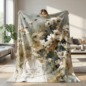 Bible Verse Blanket | Christian Sherpa Throw How Sweet Are Your Words: Watercolor Floral with Bees, Psalm 119 103 Scripture Blanket
