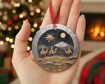 Three Wise Men Christmas Ornament Round Christian Christmas Star of Bethlehem Religious Holiday Quality Durable Aluminum Decoration
