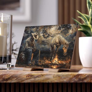 Cowboy in gebed keramische tegel christelijk geloof decor religieus huis kunst westerse woondecoratie keuken woondecoratie land op geloof gebaseerde kunst