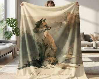 Bible Verse Blanket | Christian Sherpa Throw His Eye is on the Sparrow: Watercolor Fox Portrait, Biblical Inspirational Throw