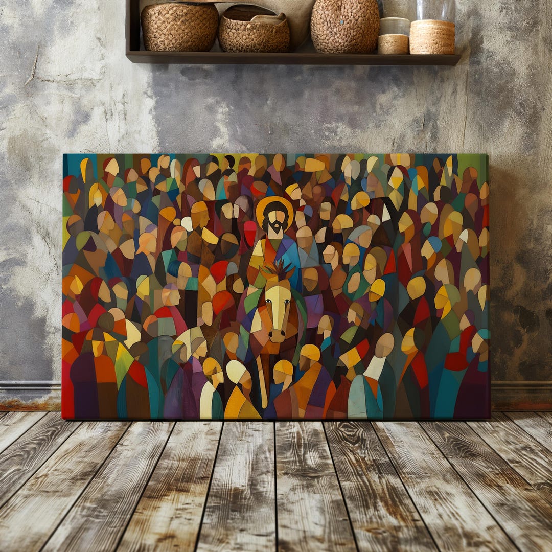 Abstract Canvas Jesus Riding Into Jerusalem Christian Palm Sunday Art ...
