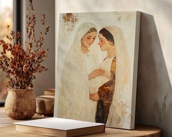 The Visitation of Mary Art Canvas Print Catholic Virgin Mary Elizabeth Saint Gift Oil Painting Canvas Print Catholic Religious Faith Decor