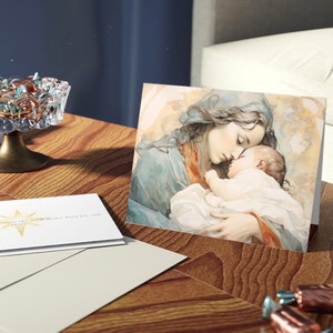 Carte de Noël Marie et l'enfant Jésus, ensemble de cartes de Noël pour fêtes religieuses Ensemble de cartes de voeux sur le thème chrétien Enveloppes incluses Cadeau de Noël