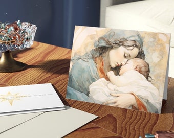 Mary and Baby Jesus Christmas Card Set 4.25” x 5.5 Size Religious Holiday Christmas Card Set Christian Theme Greeting Cards for Family