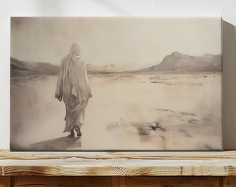 40 Days Jesus Christ in the Desert Savior in the Desert Christian Wall Art Religious Canvas Beige Oil Paint Canvas Print LDS Art