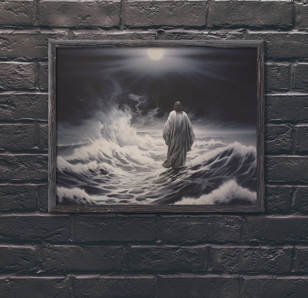 Jesus Christ Walking on Water Art Christian Wall Art Jesus Walking on ...