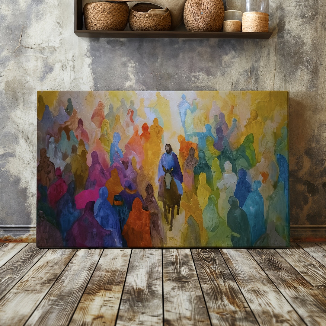 Jesus Riding Into Jerusalem Abstract Canvas, Palm Sunday Art, Jesus ...