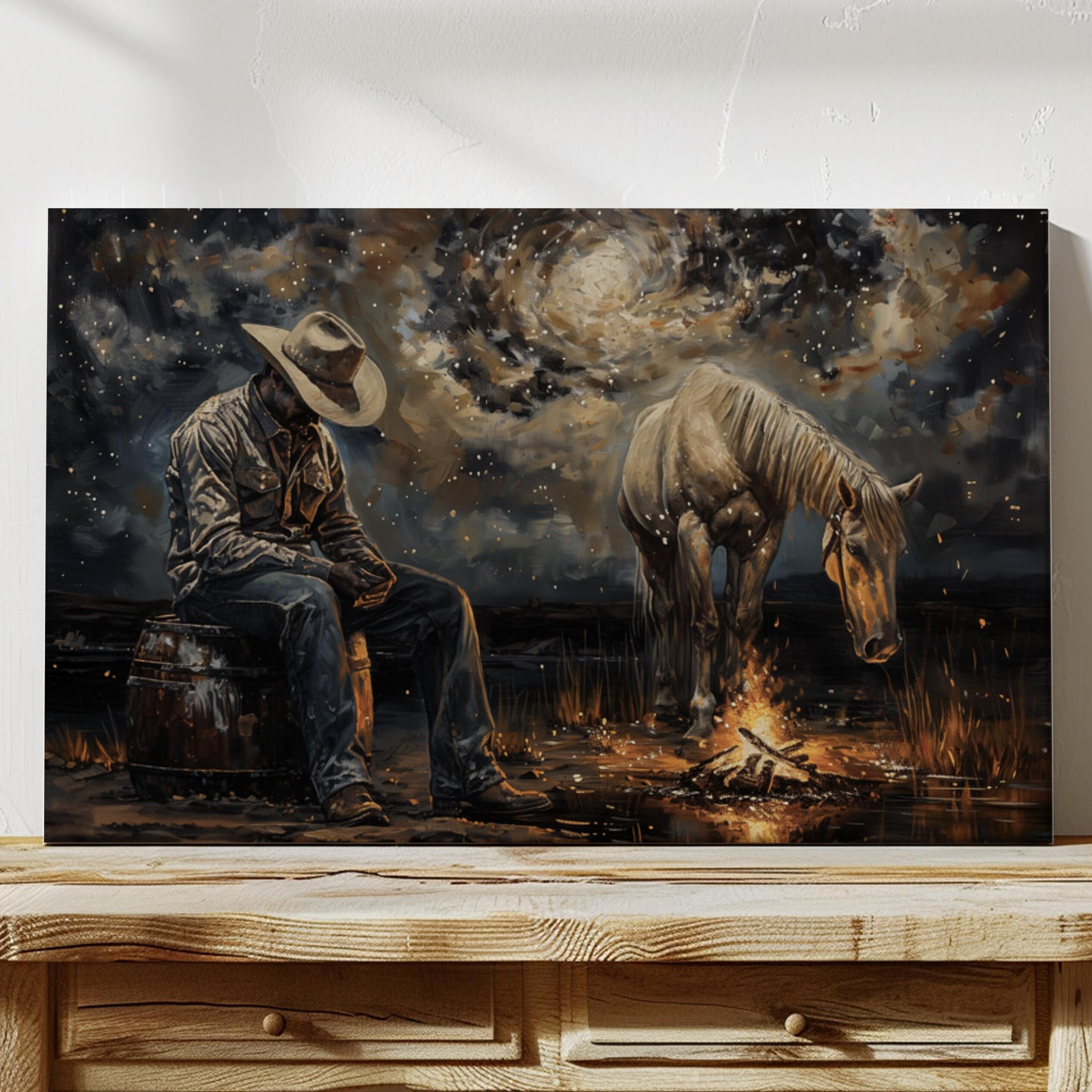 Praying Cowboy Christian Canvas Print Christian Cowboy Canvas Art Christian Wrangler Wall Art Country House Wall Decor Father's Day Gift