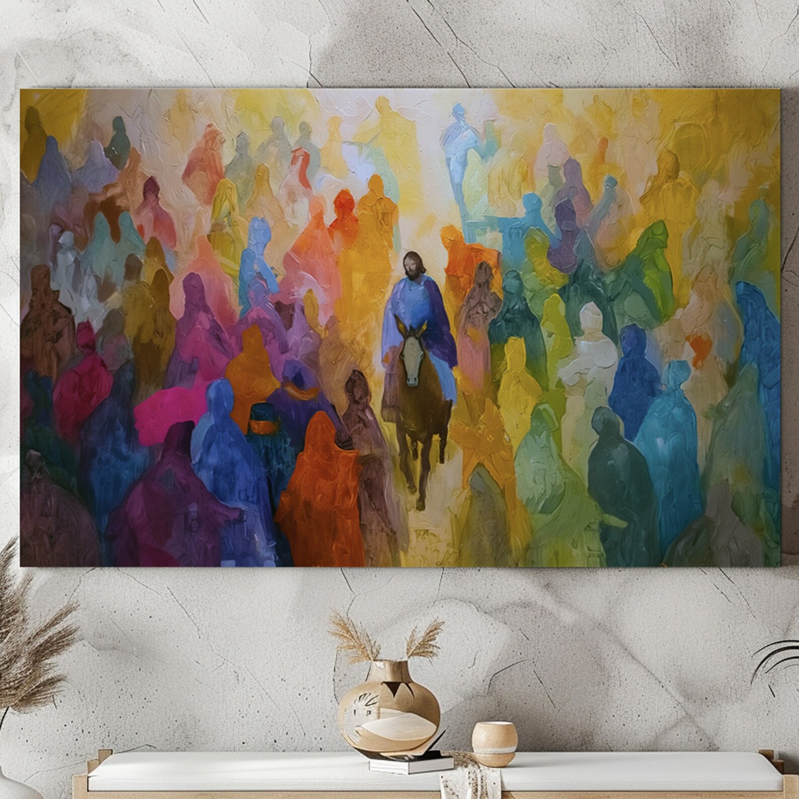 Jesus Riding Into Jerusalem Abstract Canvas, Palm Sunday Art, Jesus ...
