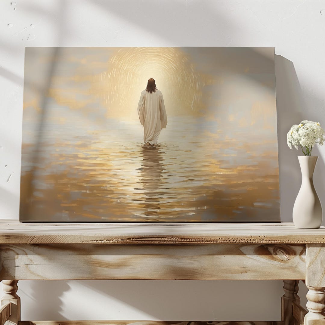 Jesus Walking on Water Matte Canvas Print Christian Gold Oil Painting ...