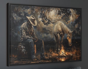 Praying Cowboy Christian Framed Canvas Cowboy Canvas Art Print Christian Wrangler Wall Art Country House Christian Decor Father&#39;s Day Gift