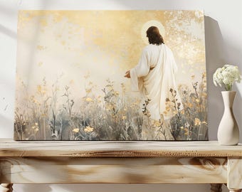 Jesus Christ Wildflower Canvas Print Golden Jesus Christian Painting Art Jesus Painting Canvas Christian Bible Art Christian Home Decor
