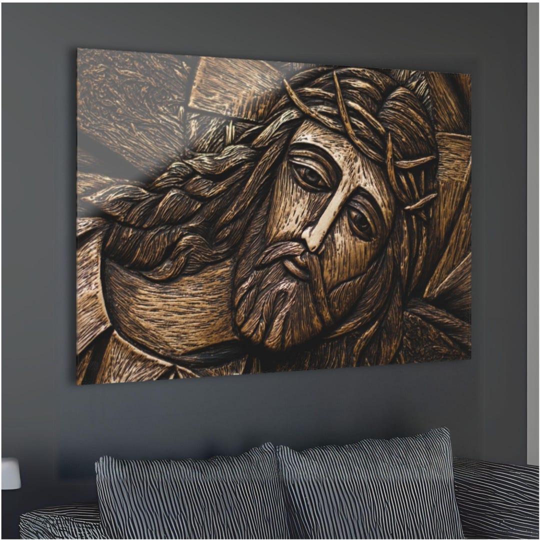 Jesus Crown of Thorns Glass Wall Art Christian Decor Sgraffito Style ...