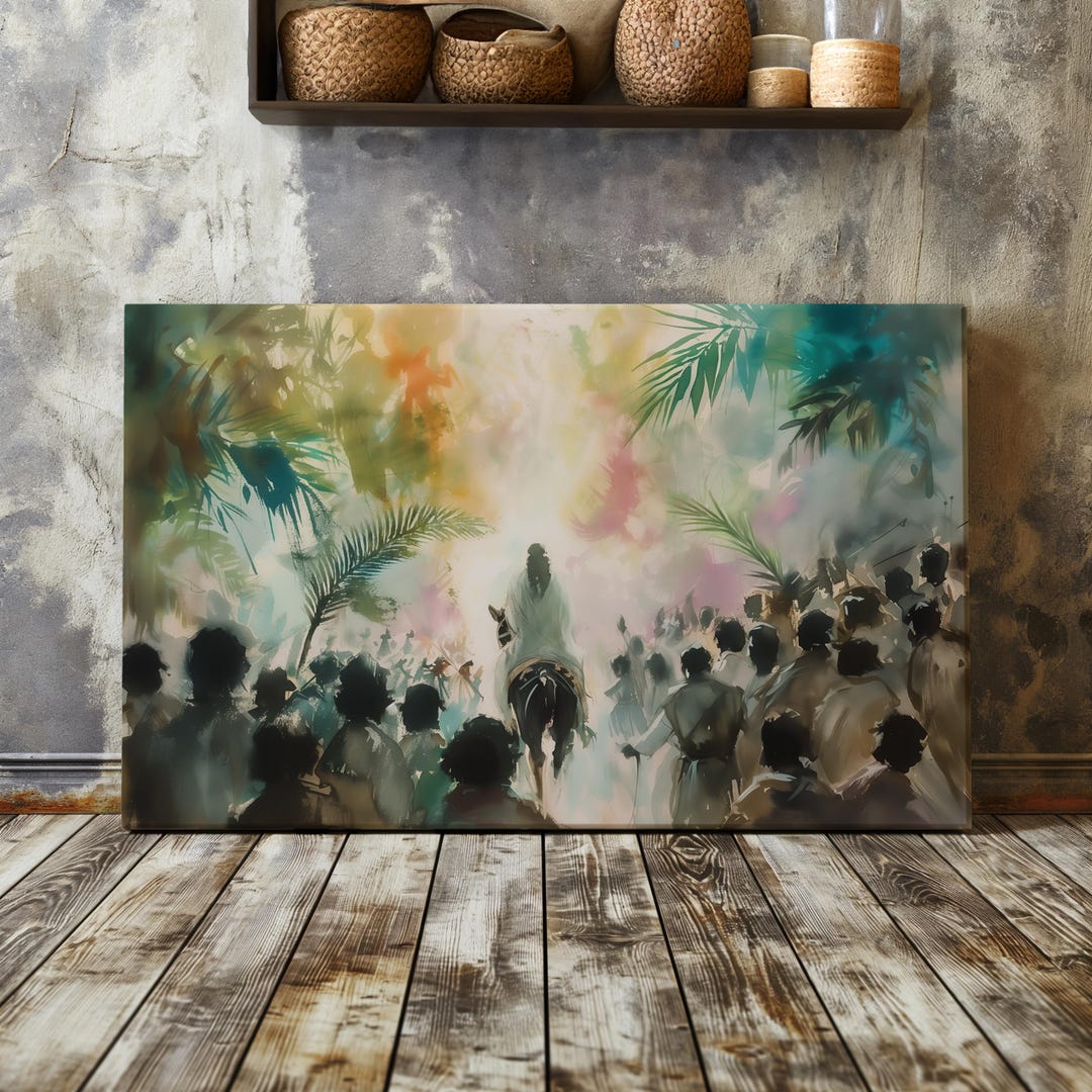 Jesus Riding Into Jerusalem Canvas, Palm Sunday Art, Jesus Painting ...