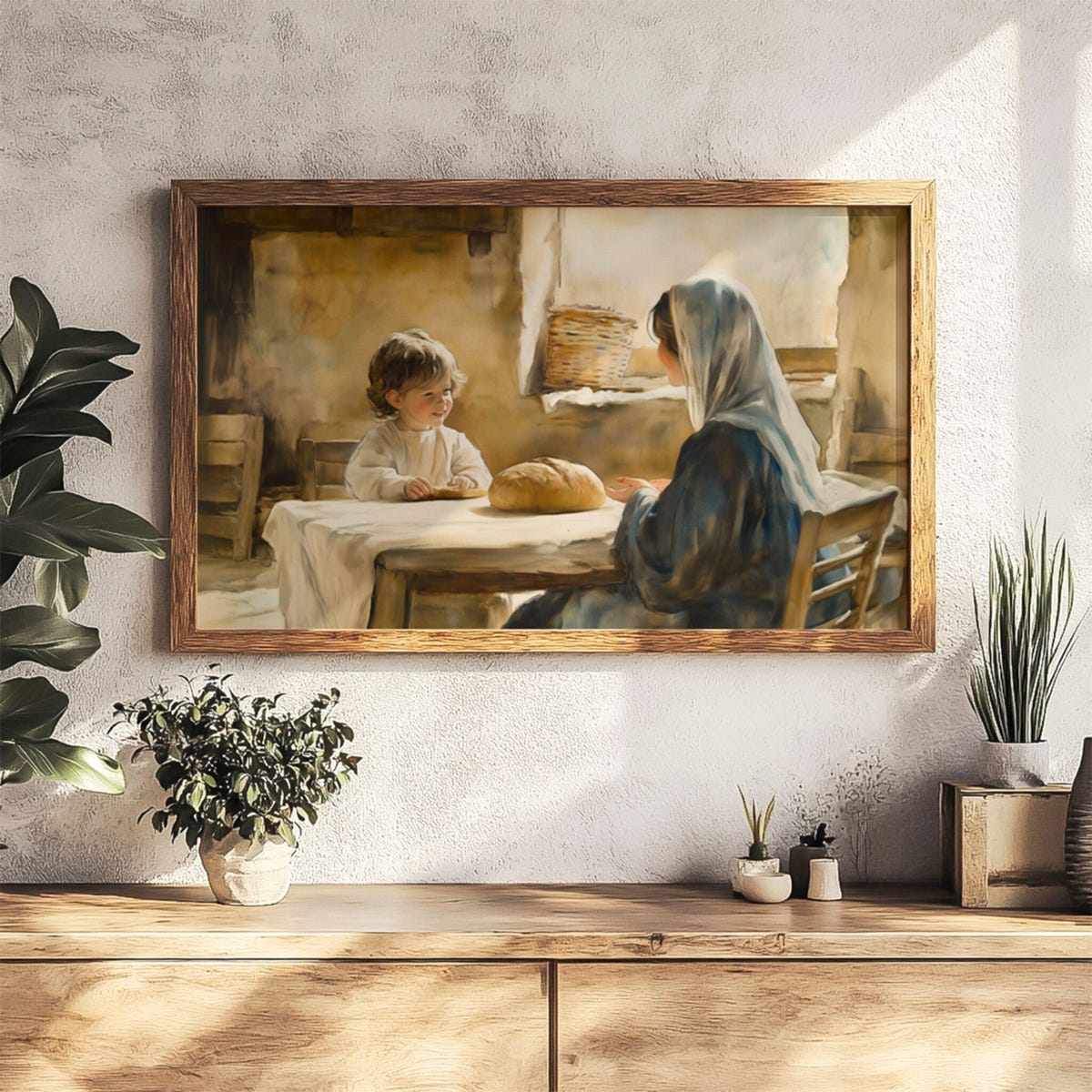 Breaking Bread Jesus and Mother Mary Matte Print Christian Home Wall Decor Religious Kitchen Decor Rustic Home Wall Art Holy Family Wall Art - Etsy