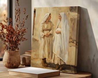 The Visitation of Mary Art Canvas Print Catholic Virgin Mary Elizabeth Saint Gift Matte Stretched Wall Decor Catholic Religious Faith Decor