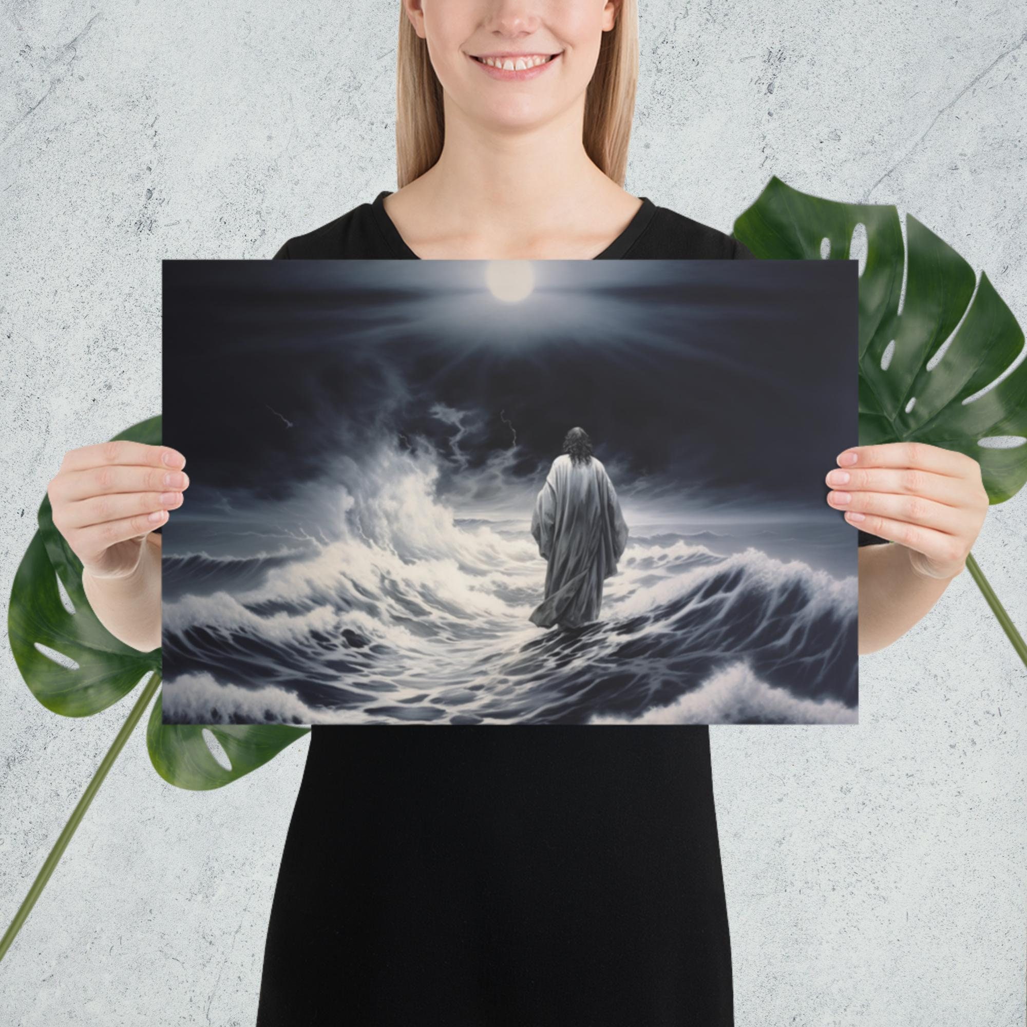 Jesus Christ Walking on Water Art Christian Wall Art Jesus Walking on ...