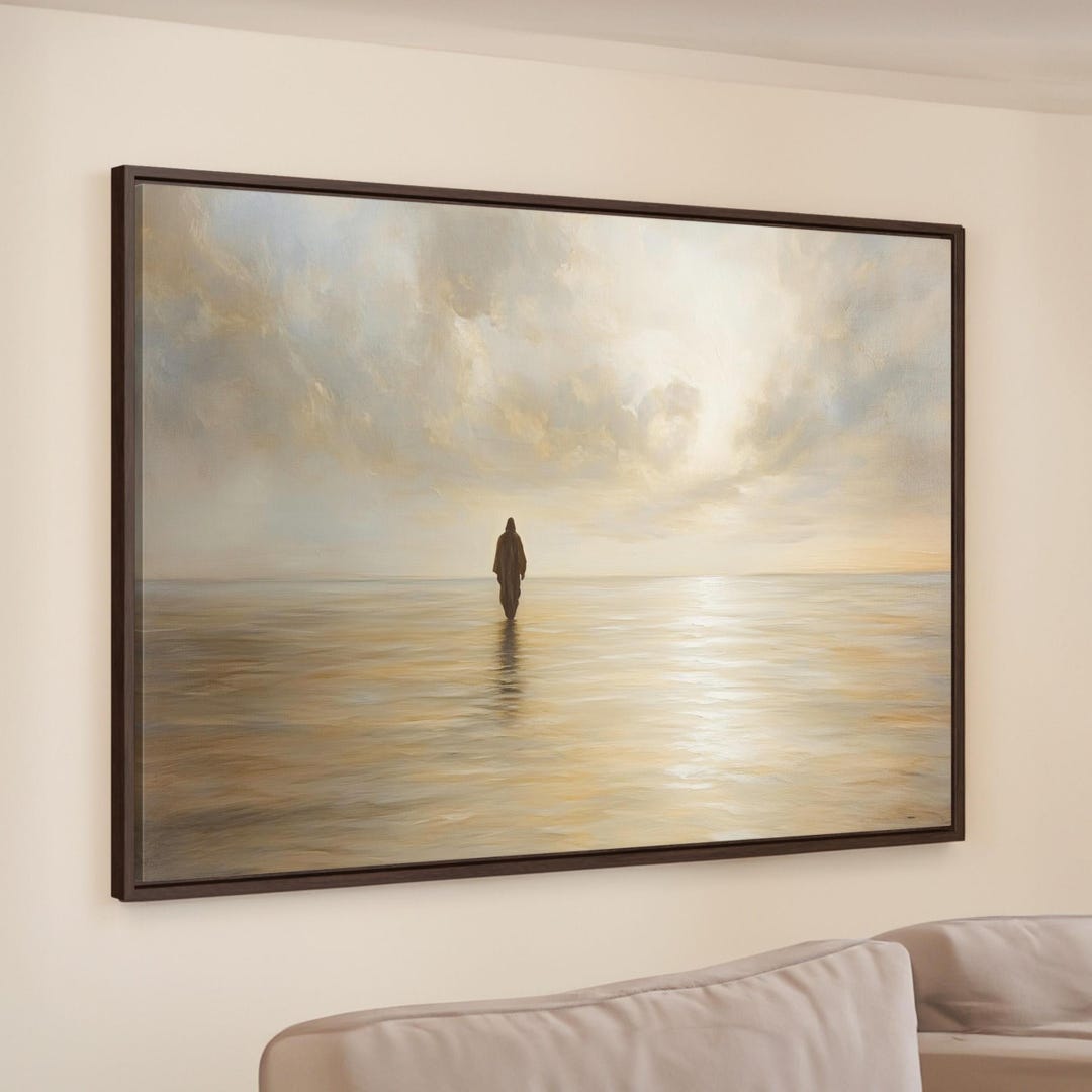 Jesus Walking on Water Framed Canvas Print Christian Oil Painting Print ...