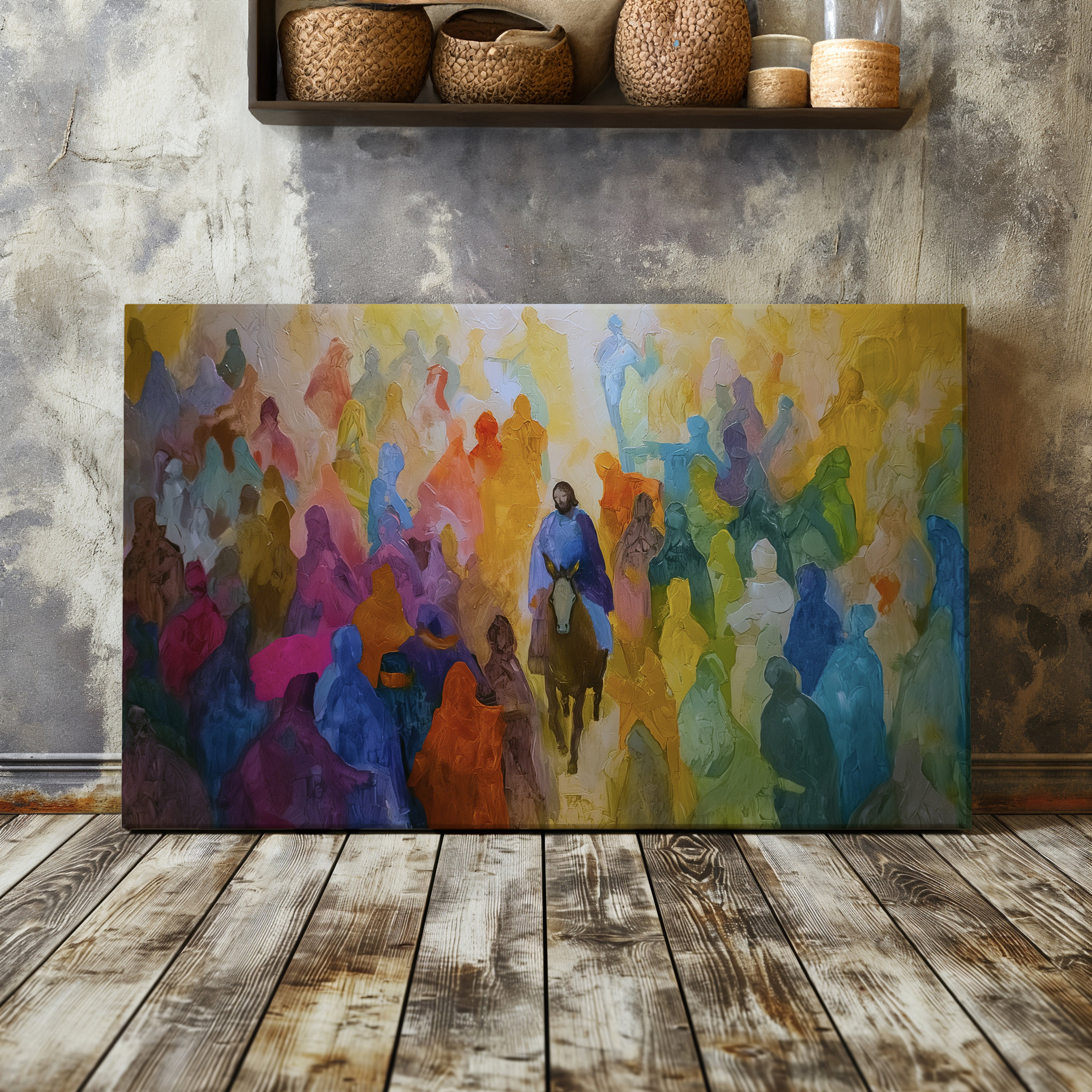 Jesus Riding Into Jerusalem Abstract Canvas, Palm Sunday Art, Jesus ...