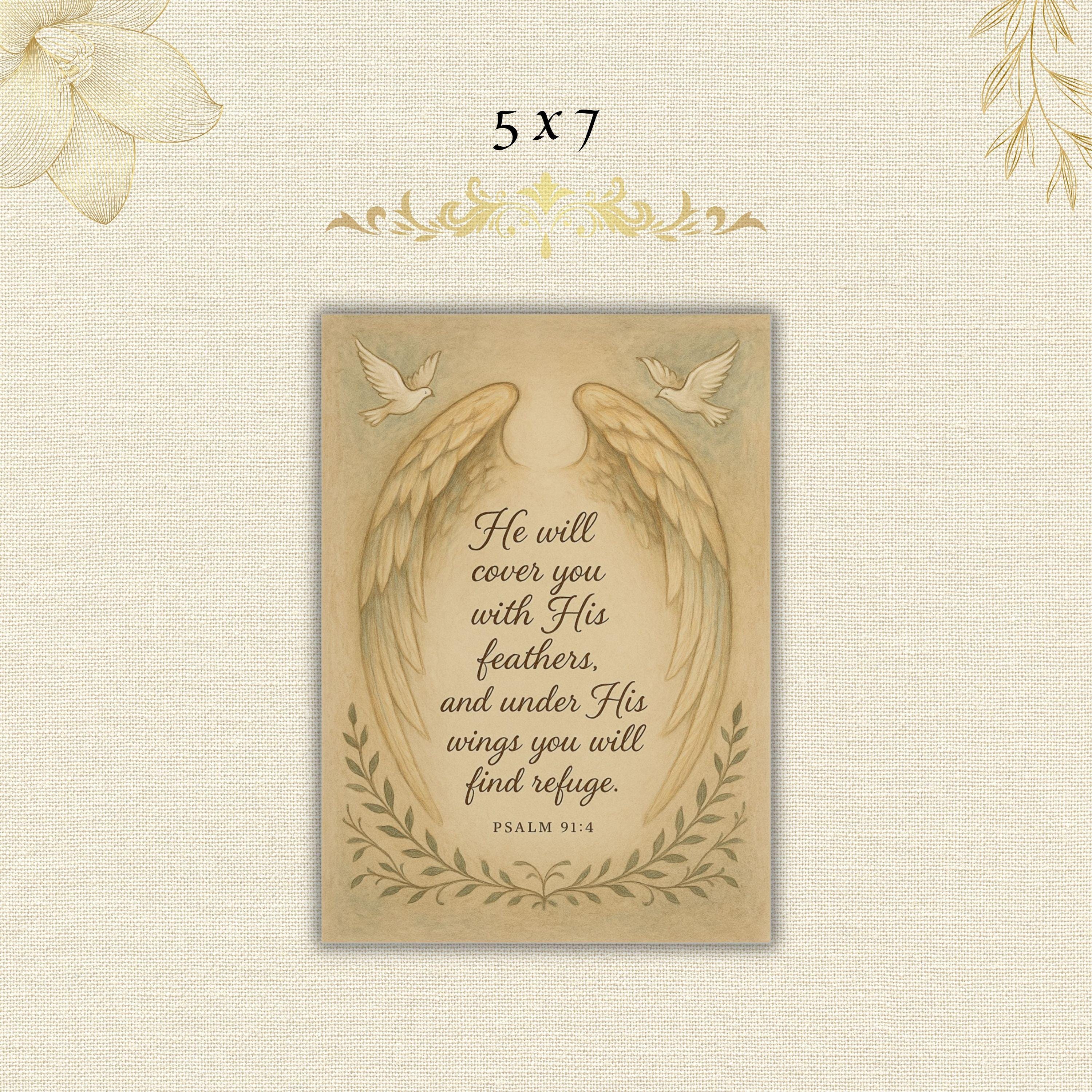 Psalm 91:4 Under His Wings Wall Art He Will Cover You With His Feathers ...
