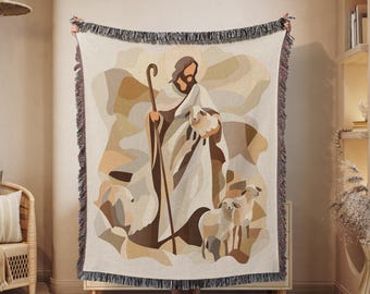 Christ the Shepard Woven Blanket Jesus Leaves the 99 Blanket Christian Throw Blanket Religious Woven Blanket Gift Cute Jesus Woven Blanket