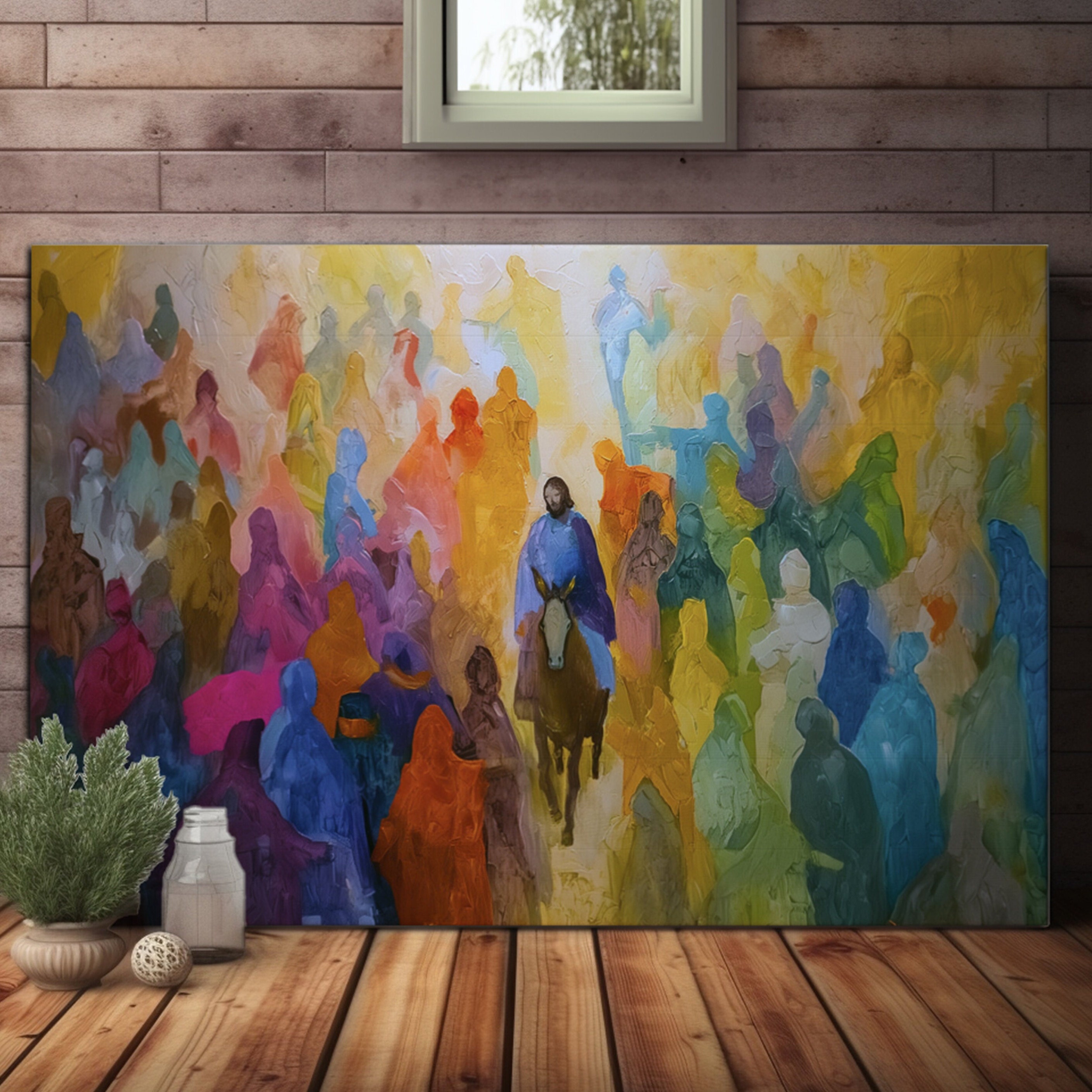 Jesus Riding Into Jerusalem Abstract Canvas, Palm Sunday Art, Jesus ...