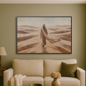 Christ in the Wilderness Framed Canvas Print Christian Wall Art Jesus Walking in Desert Spiritual Faith Decor Minimalist Religious Gift