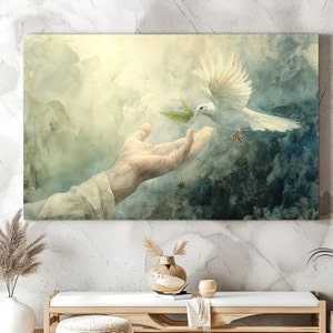 Peace Dove Gallery Wrapped Canvas, World Peace Christian Art, Olive Branch Canvas Oil Painting, Noah and Dove painting, canvas print