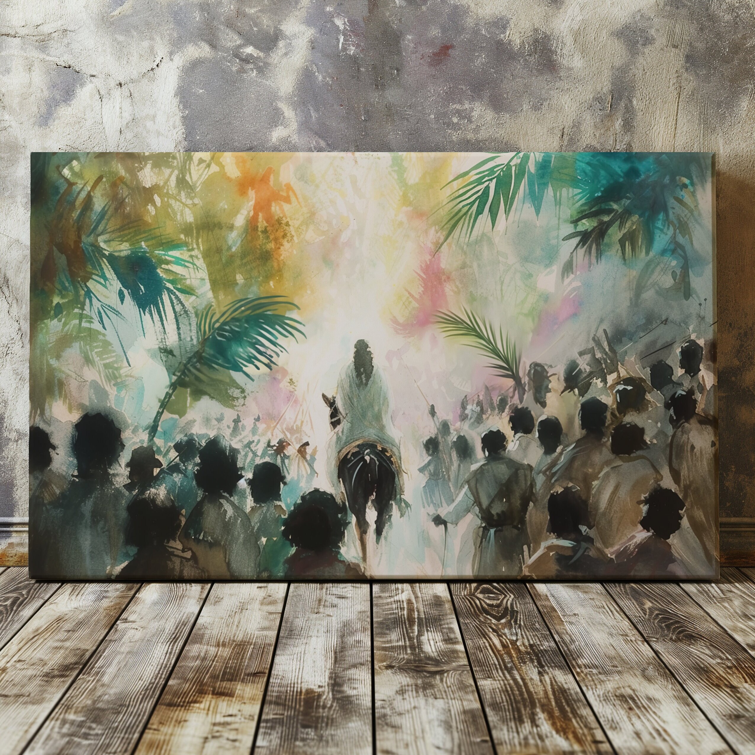 Jesus Riding Into Jerusalem Canvas, Palm Sunday Art, Jesus Painting ...