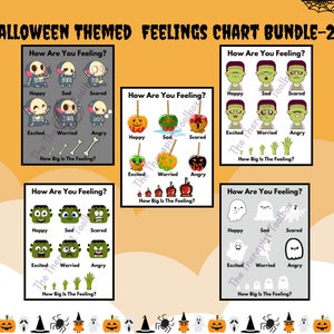 Cute Halloween Feelings Chart Bundle, Feelings charts, Halloween activity, Child therapy tools, Counseling resources, Halloween resources