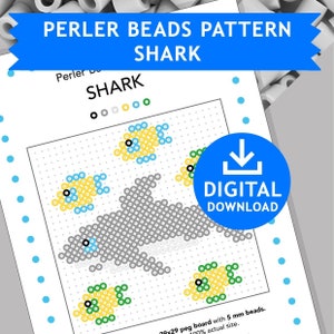 Wzory SHARK Perler, koraliki Hama Fuse z rybami morskimi i oceanicznymi, szablony Pyssla Nabbi, samouczek do druku, prace plastyczne dla dzieci