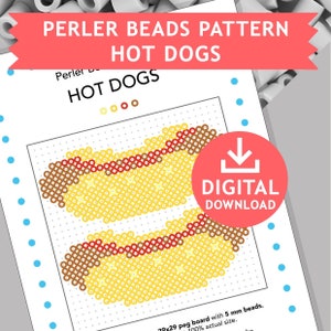 HOT DOGS perler beads idea template fuse beads patterns printable kids crafts pyssla Hama activity sheets Kids Kitchen Playset