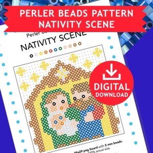 ESCENA DE LA NAVIDAD Niño Jesús Navidad Decoración navideña descarga digital plantilla hama perler cuentas pyssla manualidades para niños plantilla imprimible escuela