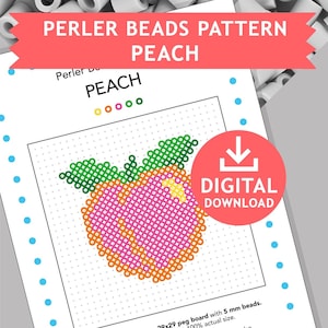 PEACH fruit perler beads patterns fuse beads templates kids crafts Hama beads Pyssla sweet kawaii