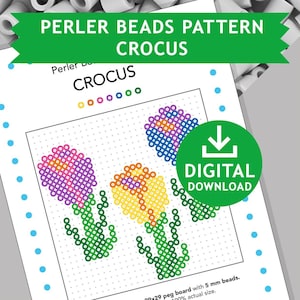 CROCUS Decoration Hama Fuse Beads Pyssla Present Templates Tutorial Printable Craft Pattern Gift Kids Cross Stitch Flower Spring Easter