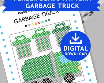 Perler-kralenpatroon vuilniswagen: smeltkralen (digitale download)