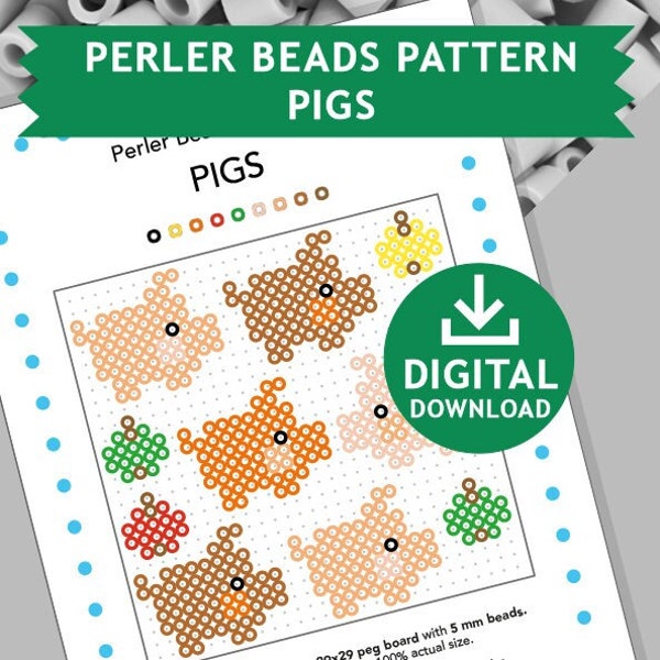 PIGS Decoration Hama Fuse Beads Pyssla Forest Templates Tutorial Printable Craft Pattern Gift Kids Cross Stitch Farm Piglets Farming