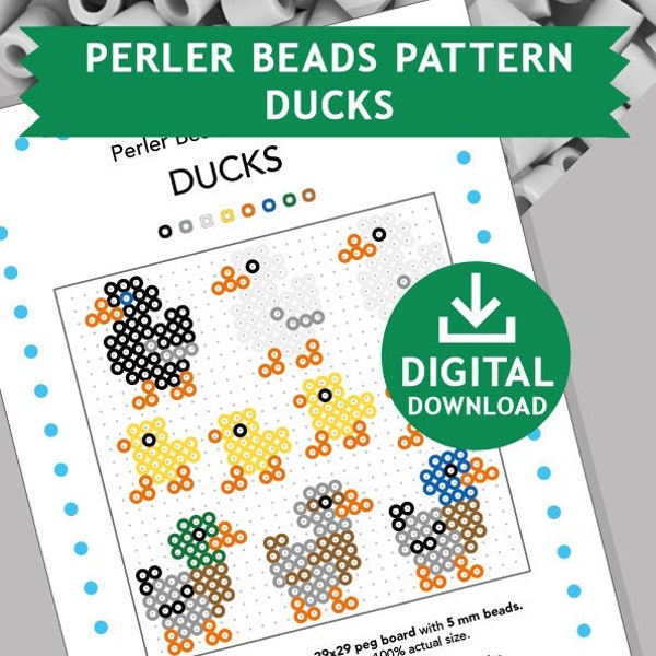 DUCKS Decoration Hama Fuse Beads Bird Pyssla Forest Templates Tutorial Printable Craft Pattern Gift Kids Cross Stitch Golden Farm Egg