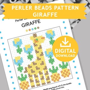 GIRAFFE Decoration Hama Fuse Beads Pyssla Printable Templates Tutorial Pattern Gift Kids crafts Cross Stitch Animals Iron Beads Melty Beads