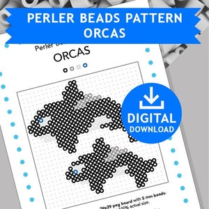 ORCAS Perler Patterns, Sea Ocean Fish Hama Fuse Beads Pyssla Nabbi ...