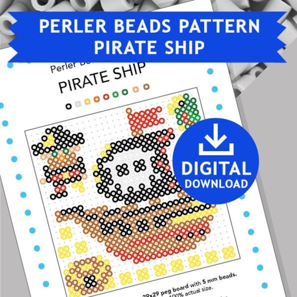 PIRATE SHIP, Fuse Beads Melting Beads Pattern Pyssla Present Templates Tutorial Printable Craft Kids Cross Stitch Hama