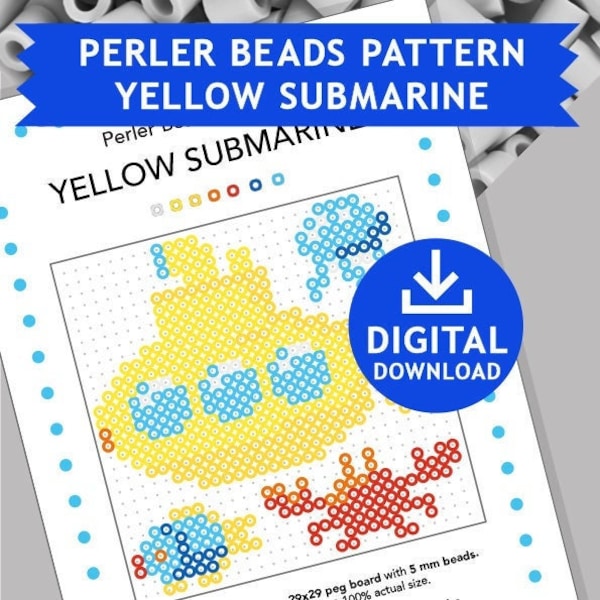 YELLOW SUBMARINE, Kids Craft Decoration Fuse Beads Pyssla Present Templates Tutorial Printable Pattern Gift Hama Cross Stitch