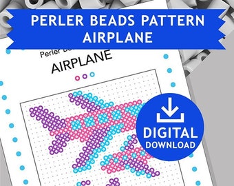 VLIEGTUIG Perler Patronen, decoratie Hama Strijkkralen Pyssla Present Sjablonen Zelfstudie Afdrukbaar Cadeau Voertuigen Kinderen Knutselen kruissteek