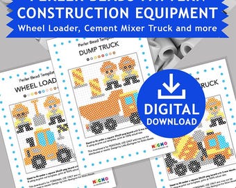 Perler-kralenpatroon voor bouwtrucks: lader, mixer, dumper (digitale download)