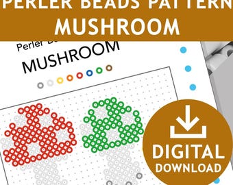 MUSHROOM Decoration Hama Fuse Beads Pyssla Templates Tutorial Printable Craft Pattern Gift Kids Cross Stitch Small World Play Activity