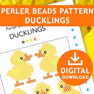 DUCKLINGS, Easter Decoration Hama Fuse Beads Pyssla Present Templates Tutorial Printable Craft Pattern Gift Kids Cross Stitch Melting Perler